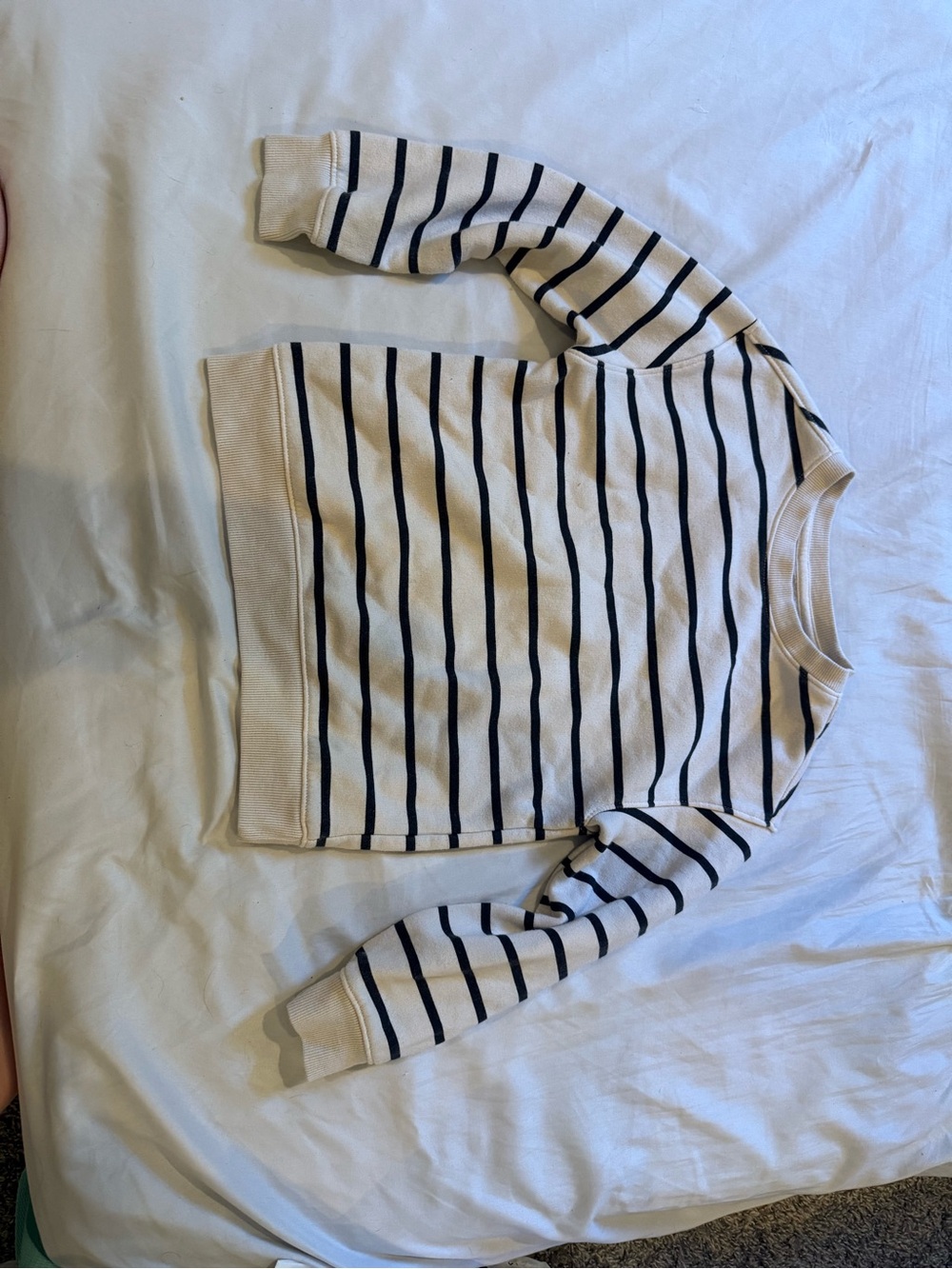 Cat & Jack Cream and Black Striped Crewneck Sweater
